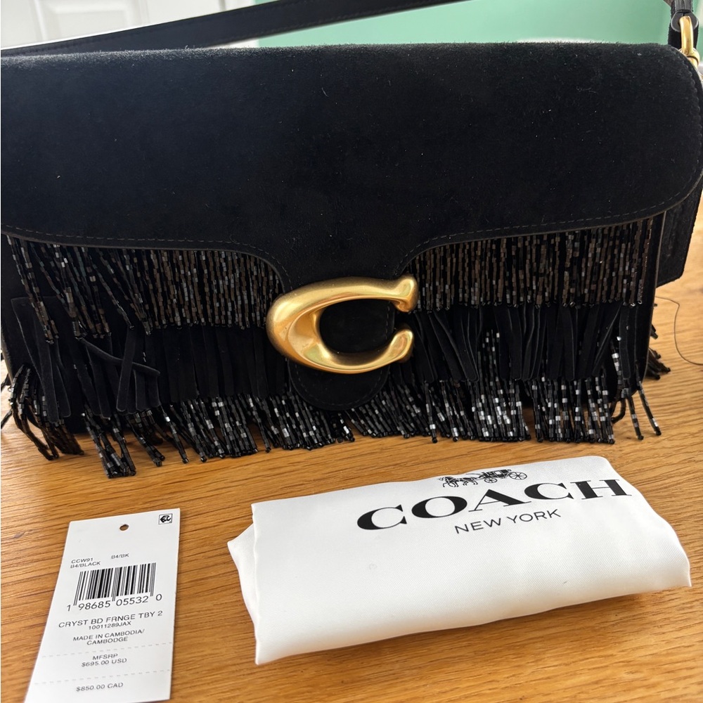 Coach Tabby 26 Black Suede Fringe Shoulder Bag NWT!